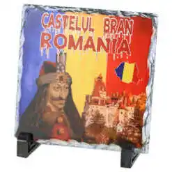 Placa ardezie personalizata "Castelul Bran/Romania" 14x14 CM
