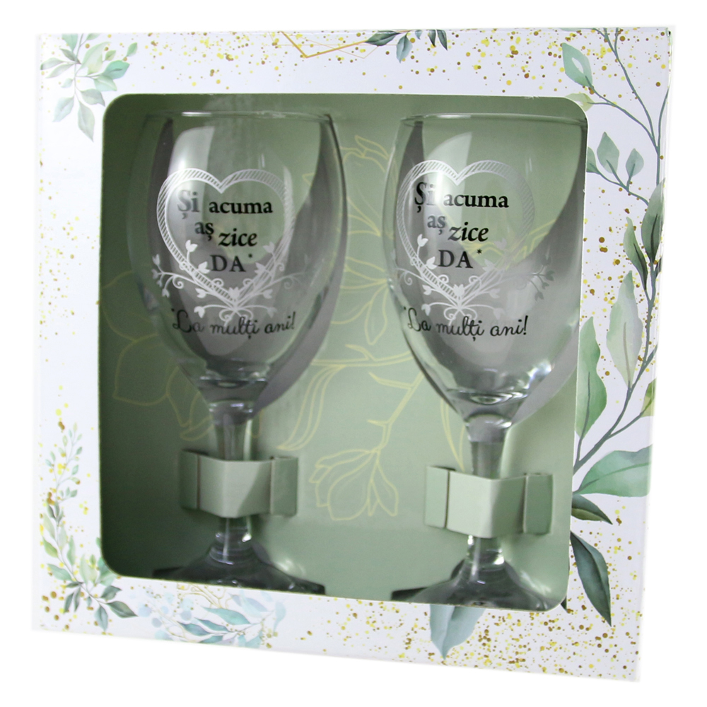 Set 2 pahare vin "Si Acuma as zice Da! - La multi ani!", 220 ml, in cutie eleganta