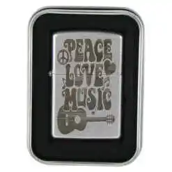Bricheta metalica "Peace, Love, Music", 3.5x5.5 CM, Argintiu