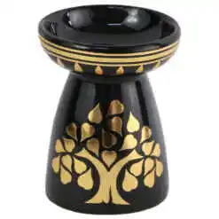 Candela aromaterapie din ceramica Copac, 11.5 CM, Negru/auriu