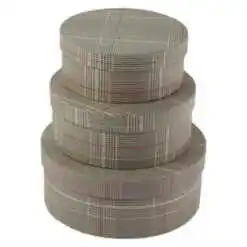 Set 3 cutii rotunde 20x8 CM - Carouri maronii