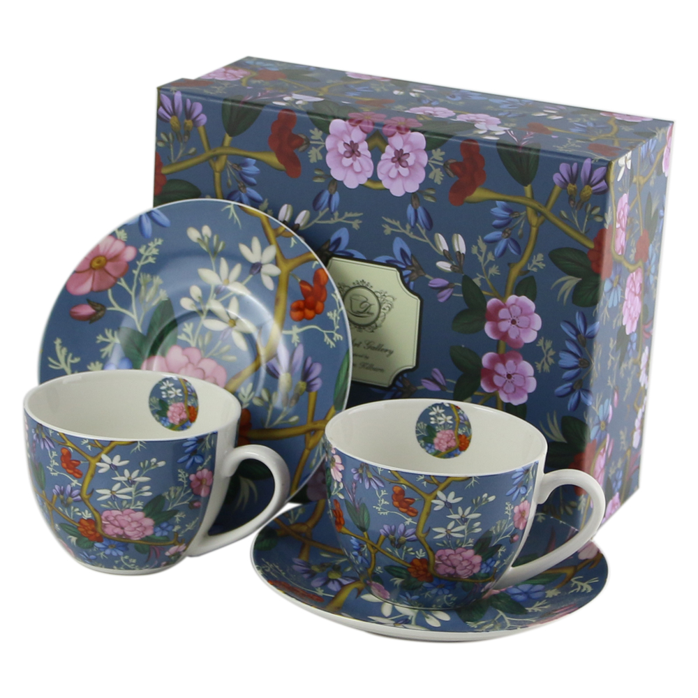 Set 2 cani cu farfurii din portelan 280 ml, W. Kilburn "Blue", in cutie decorativa