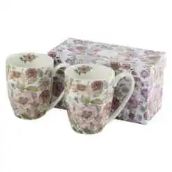 Set 2 cani din portelan "Pastel Flowers" 380 ml, in cutie de cadou