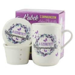 Cana ceramica cu infuzor si capac "A szeretett Nagymamanak" 330 ml
