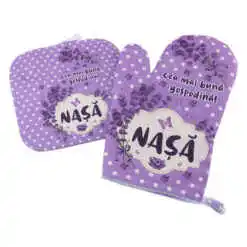 Set manusa si suport oala "Nasa, cea mai buna gospodina!", lavanda