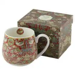 Cana din portelan 430 ml, "Strawberry Thief Red" de William Morris,  in cutie decorativa