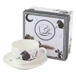 Cana portelan cu farfurie 270 ml, "Charming Owls", in cutie decorativa