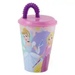 Pahar din plastic 430 ml cu pai Princess