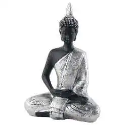 Statueta Buddha, 21 CM, din rasina, negru/argintiu