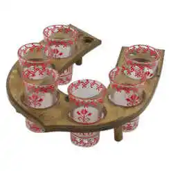 Suport lemn Potcoava cu 6 pahare Romania, motive traditionale