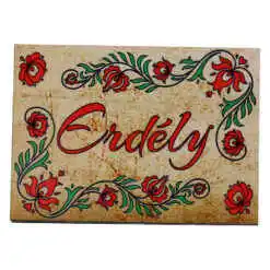Magnet de frigider din lemn 7x5 CM, "Erdely", motive florale