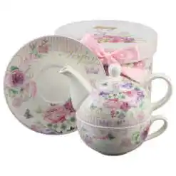 Set ceainic cu ceasca si farfurioara, 350 ml / 310 ml, in cutie decorativa, Garden