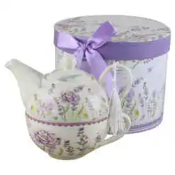 Set ceainic cu ceasca 350 ml/310 ml, Lavender&Flowers, in cutie decorativa