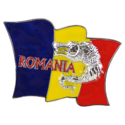 Magnet frigider din metal 7x5 CM, Romania, Steag tricolor & Dragon