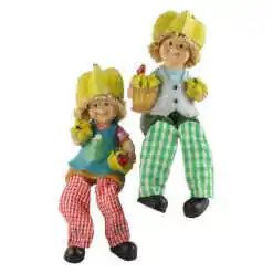 Pereche figurine Copii cu fructe stele, cu picioare textil 18 CM