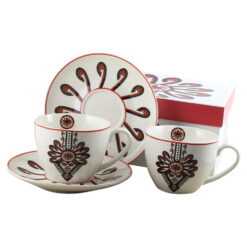 Set 2 cani cu farfurie din portelan 280 ml "Parzenica", in cutie decorativa
