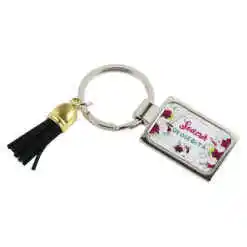 Breloc din metal "Soacra Deosebita", cu franjuri, 7 CM