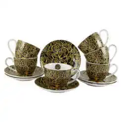 Set 6 cani cu farfurie din portelan 250 ml "Tree of Life" Gustav Klimt