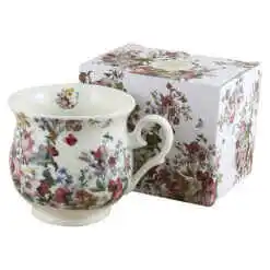 Cana portelan 500 ml "Flowers white", in cutie decorativa