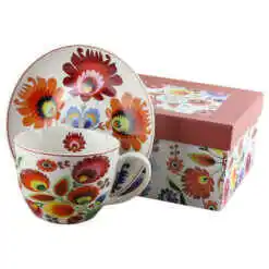 Cana portelan Jumbo cu farfurie 470 ml, "Lowicz"