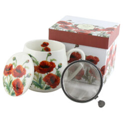 Cana portelan cu infuzor metalic si capac 430 ml,"Classic Poppies", in cutie decorativa
