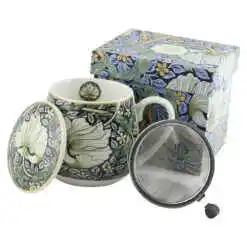 Cana portelan cu infuzor metalic si capac 430 ml "Pimpernel" de William Morris, in cutie decorativa