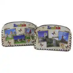 Portmoneu cu breloc "Romania" 13x9 CM, din piele ecologica, Castele