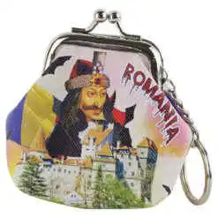 Portmoneu cu breloc "Romania" 8.5x7.5 CM, din piele ecologica, Castelul Bran & Vlad Tepes