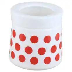 Recipient condimente 500 ml, din sticla opal, cu capac din plastic, Buline