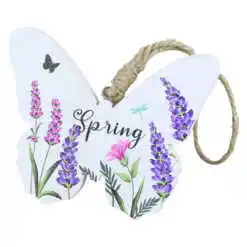 Decoratiune din lemn "Spring" Fluture/Floare 10 CM, Lavanda, cu agatatoare
