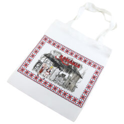 Sacosa textil "Romania", Casuta traditionala 30x35 CM