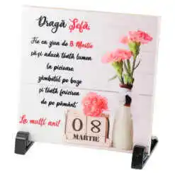 Placa decorativa "Draga Sefa, La multi ani..." 15x15 CM, 8 Martie