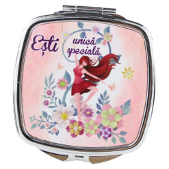 Oglinda de buzunar "Esti unica, speciala" flori 7 CM