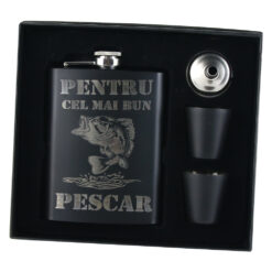 Set cadou "Pentru cel mai bun Pescar" Plosca cu palnie si 2 pahare