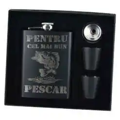 Set cadou "Pentru cel mai bun Pescar" Plosca cu palnie si 2 pahare