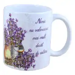Cana ceramica "Nimic cu valoreaza...", 330 ml, Lavanda
