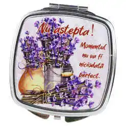 Oglinda de buzunar "Nu astepta! Momentul nu va fi niciodata perfect!" 7 CM, Lavanda