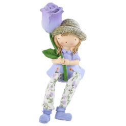 Figurina Fetita cu trandafir 16 CM, din rasina, cu picioare mobile