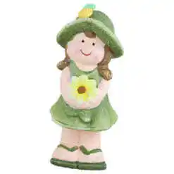 Figurina Fata din ceramica cu floare 15 CM, verde