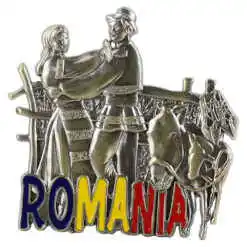 Magnet de frigider metalic 6x6 CM, Romania, cuplu