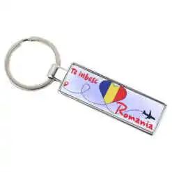 Breloc din metal "Te iubesc Romania!", 9 CM