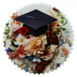 Magnet rotund din ceramica Absolvire, 8 CM, Flori cu toca