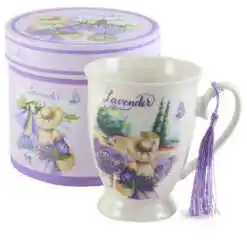 Cana ceramica 300 ml, cu franjuri, in cutie decorativa, Fata cu lavanda