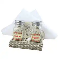 Set solnita si pipernita cu suport lemn "Sare/Piper" 12x9 CM, Garoafe
