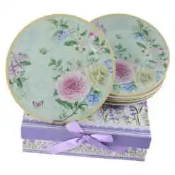 Set 6 farfurii desert din ceramica 19 CM, in cutie decorativa, Trandafiri