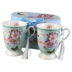 Set 2 cani din ceramica, "Beautiful Life", cu franjuri, 300 ml, in cutie cadou