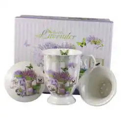 Cana ceramica cu infuzor si capac, 300 ml, "Beautiful Lavender", in cutie cadou