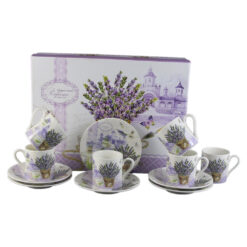 Set 6 cesti espresso, din ceramica cu farfurii, "Lavender Passion", 90 ml, in cutie cadou