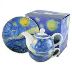 Set ceainic cu ceasca, farfurioara si infuzor metalic 350 ml/300 ml "Starry Night" de V. van Gogh, in cutie decorativa