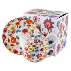 Set ceainic cu ceasca, farfurioara si infuzor metalic 350 ml/300 ml "Lowicz", in cutie decorativa